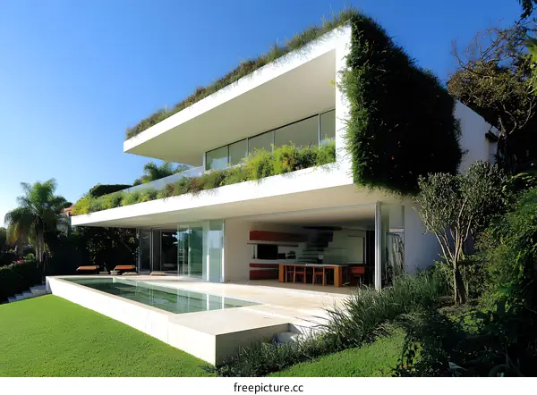 Modern House with Green Roof and Swimming Pool