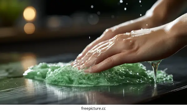 Woman's hands playing with green slime