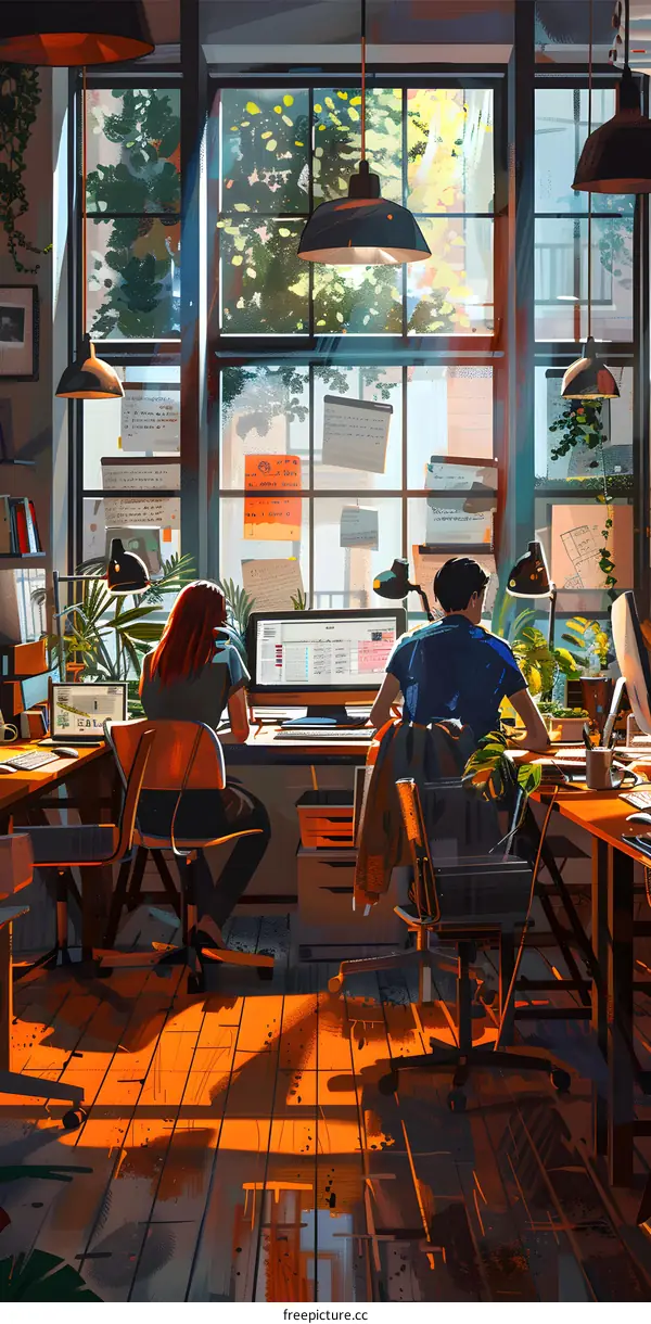 Two people working in an office