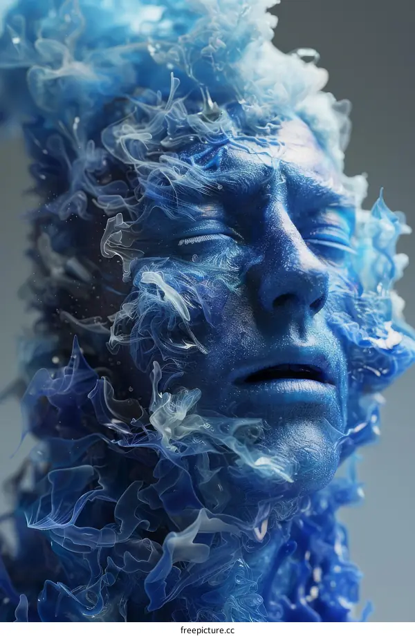 Abstract Blue Human Face with Ice-like Texture