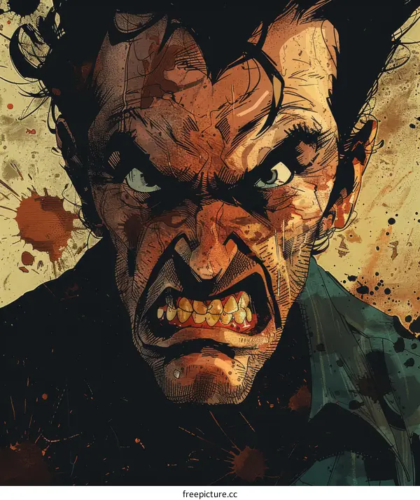 Illustration of a man with a bloody face