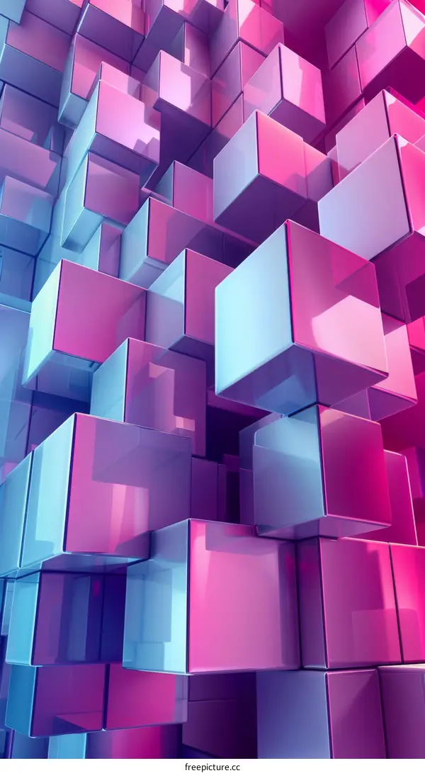 Abstract Pink and Blue Cube 3D Illustration