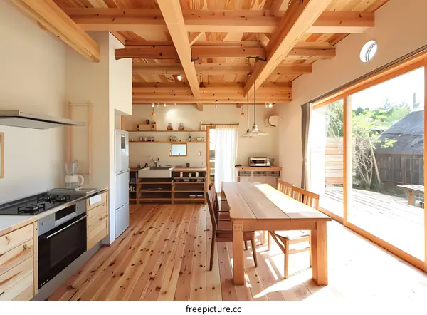 Modern Wooden Kitchen Interior Design With Sunlight