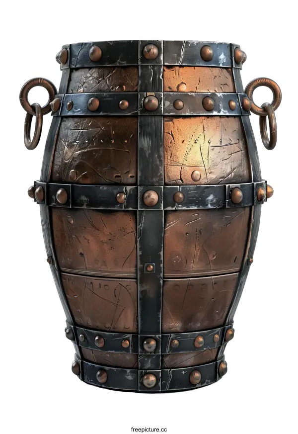 [Transparent Background PNG]fantasy copper barrel with metal hoops