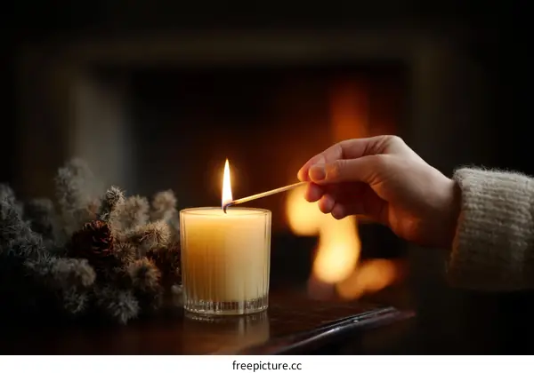 Cozy Evening with a Lit Candle and Decorative Plants