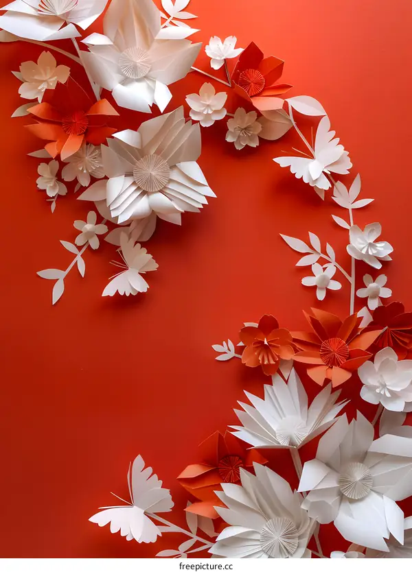 Paper Flowers with Red Background
