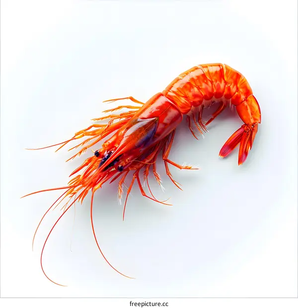 A red shrimp isolated on a white background