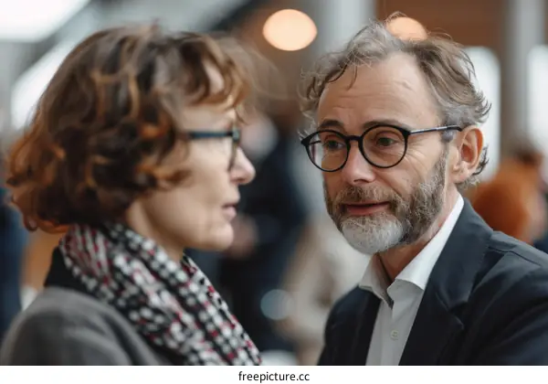 Two business people are networking at a conference