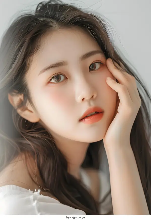 Portrait of Young Asian Woman with Long Hair