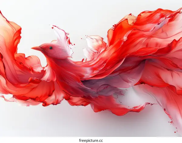 A red phoenix made of flowing paint