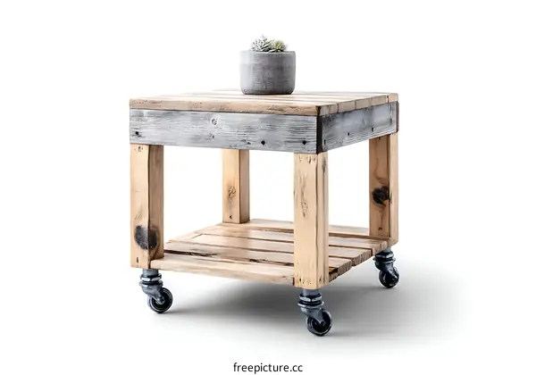 Recycled Wood Side Table with Casters