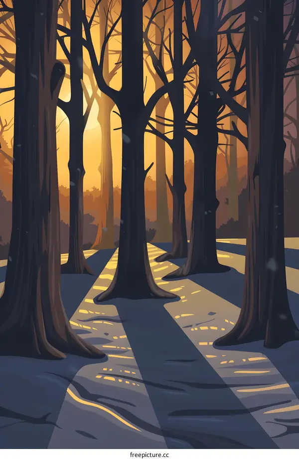 Forest Path with Sunlight Rays Illustration