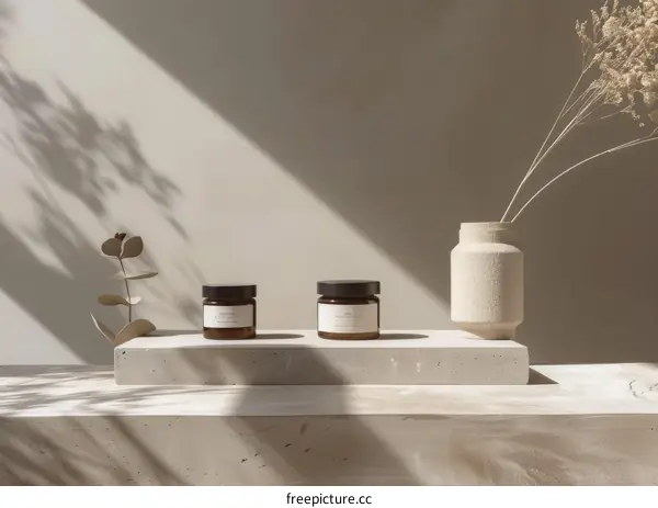 Amber Glass Jars Product Photography with Minimalist Aesthetic