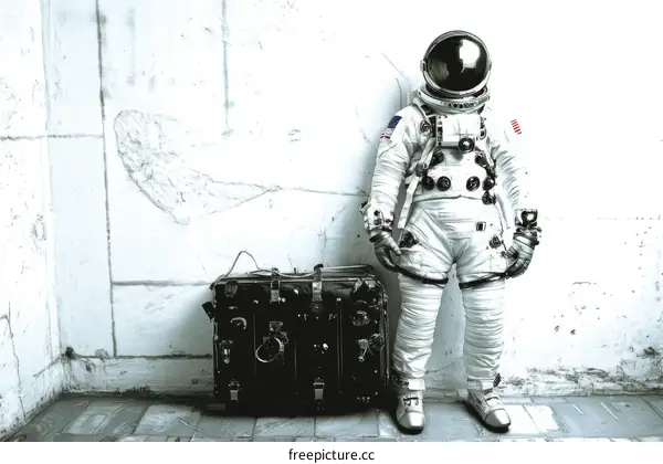 Astronaut in Space Suit by a Wall
