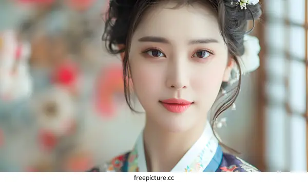 Portrait of a young Korean woman in traditional dress