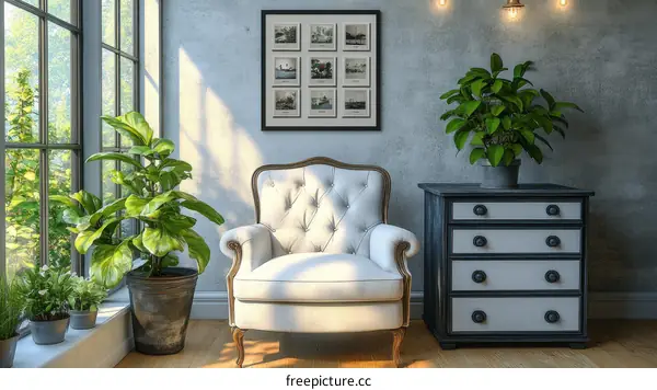 Vintage Living Room with Plants and Gallery Wall