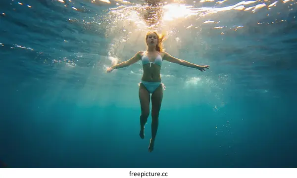 Woman Underwater in Pristine Ocean Water