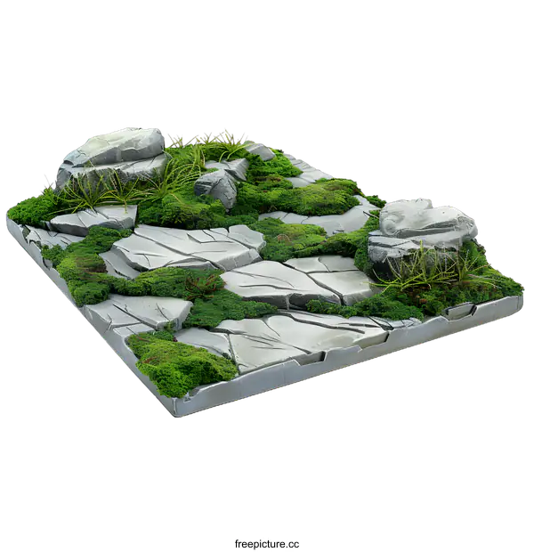 [Transparent Background PNG]Green Moss and Stone Landscape Texture Background