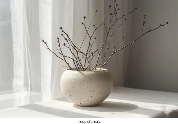 Still life with a ceramic vase and dry branches