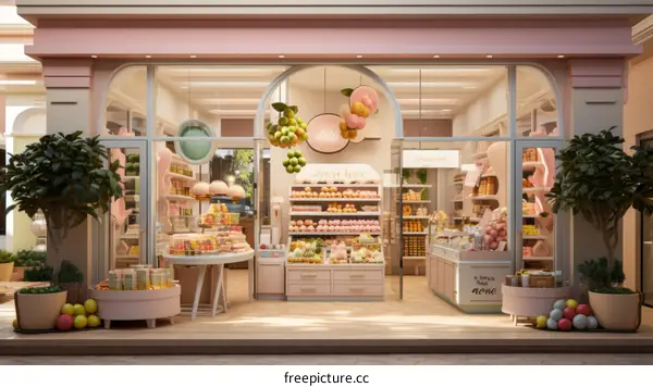 Pink and inviting storefront of a dessert shop