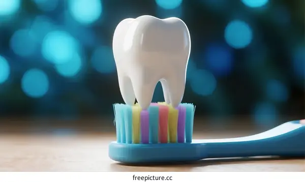 Toothbrush with White Tooth Model for Dental Care Concept