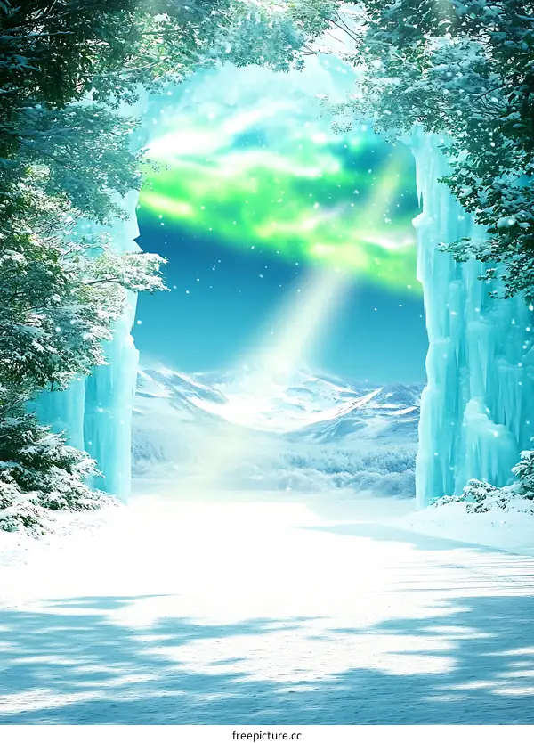 Winter Wonderland Landscape With Aurora Borealis