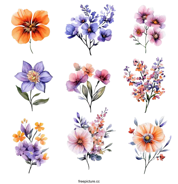 [Transparent Background PNG]Floral Watercolor Illustrations Collection