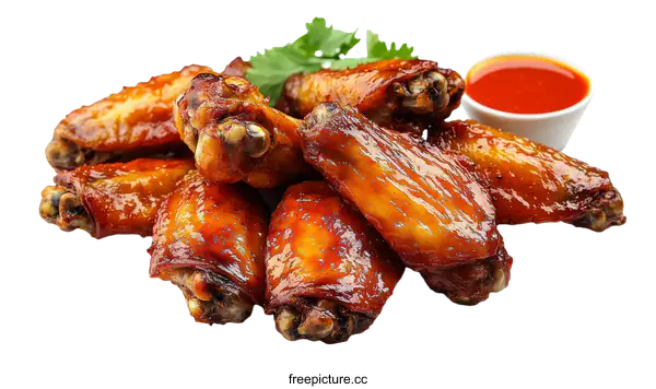 [Transparent Background PNG]Delicious Roasted Chicken Wings with Spicy Sauce