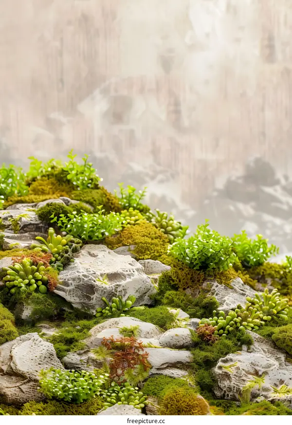 Green Moss and Stones on a Hill
