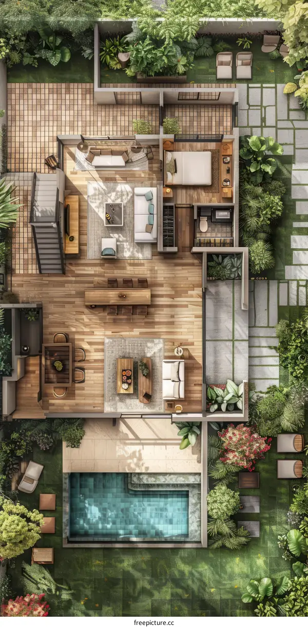 Modern House Plan with Pool & Garden: Luxury Contemporary Design