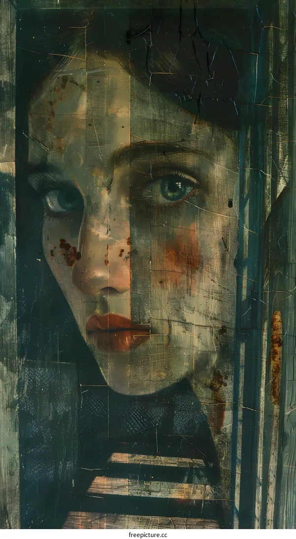 Portrait of a young woman with blue eyes and red lips