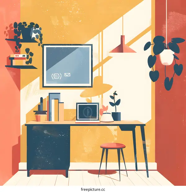 Minimalist Home Office Workspace with Plants and Laptop