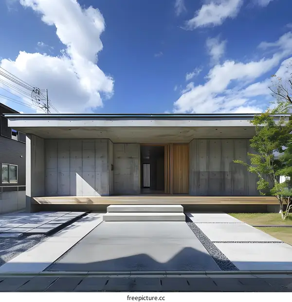 Minimalist Concrete House Entrance with Wooden Door