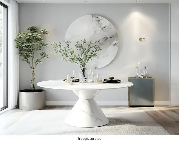Modern Dining Room Interior Design with Marble Table