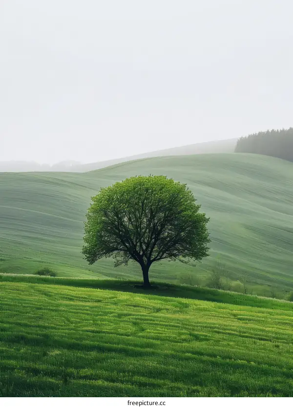 Lonely Tree in Rolling Green Hills