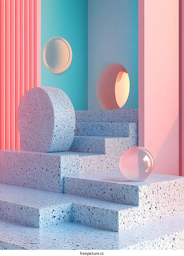 Abstract Geometric Shapes in Pink and Blue