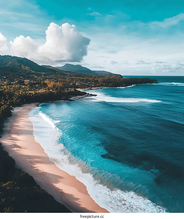 Aerial View of Tropical Beach with Blue Water and White Sand
