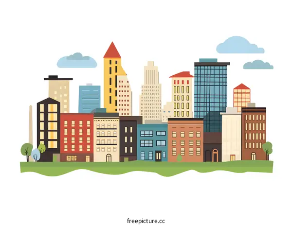 Cityscape Illustration With Colorful Buildings