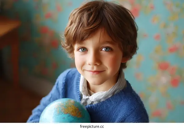 Child Holding a Globe in Indoor Setting