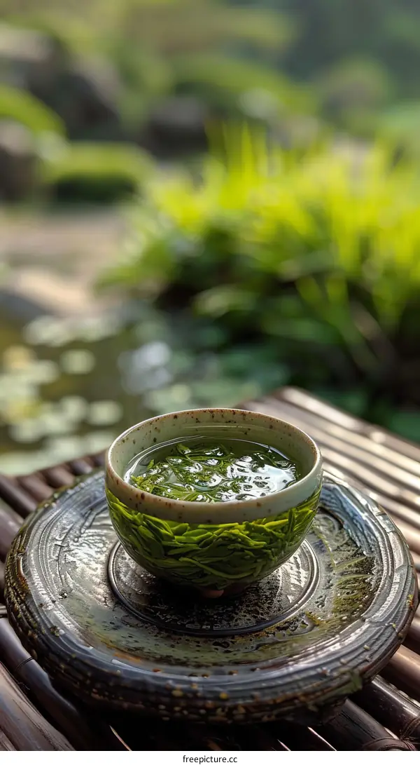 Green Tea in a Cup on a Green Saucer