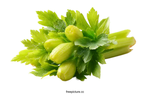 [Transparent Background PNG]Fresh Celery Stalks with Dew Drops