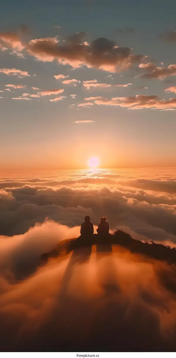 Couple Silhouette Above Clouds During Sunset