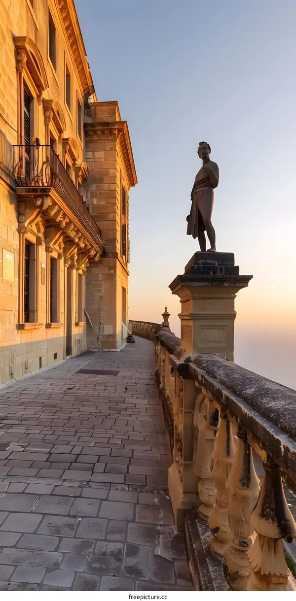 Stone Statue on a Balcony overlooking the Sea