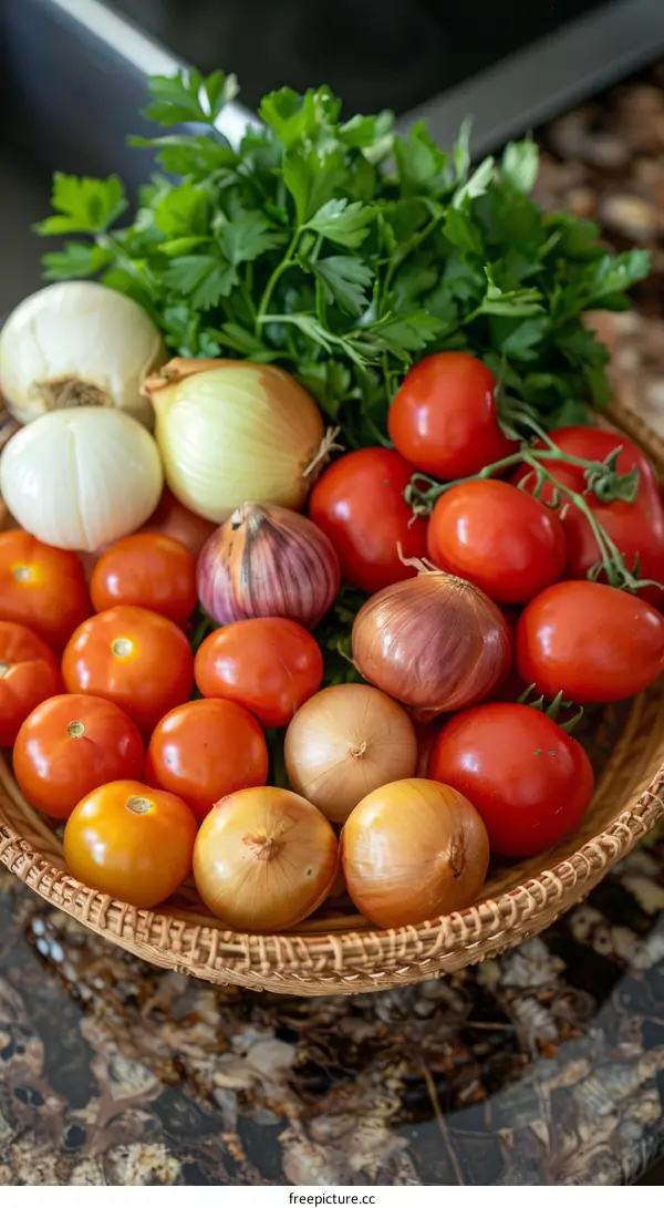 Fresh vegetables from the garden in a wicker basket