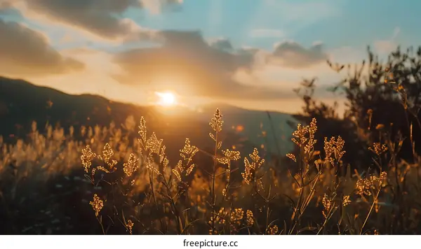 Golden Hour Sunset Over Mountains