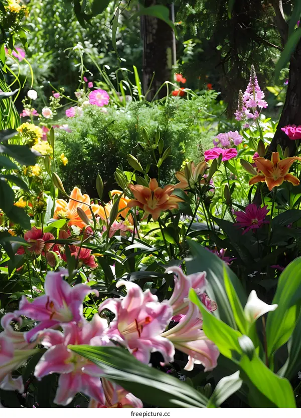 Colorful Lilies Blooming in a Lush Garden