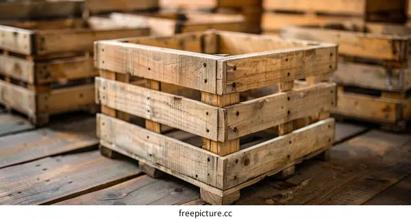 Wooden crates stacked in a warehouse