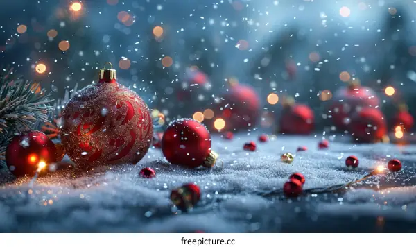 Christmas Ornament Background With Snow And Lights