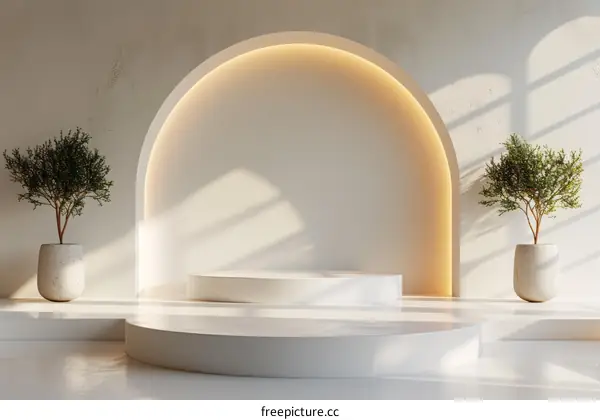 Modern Minimalist Showcase Podium with Plants