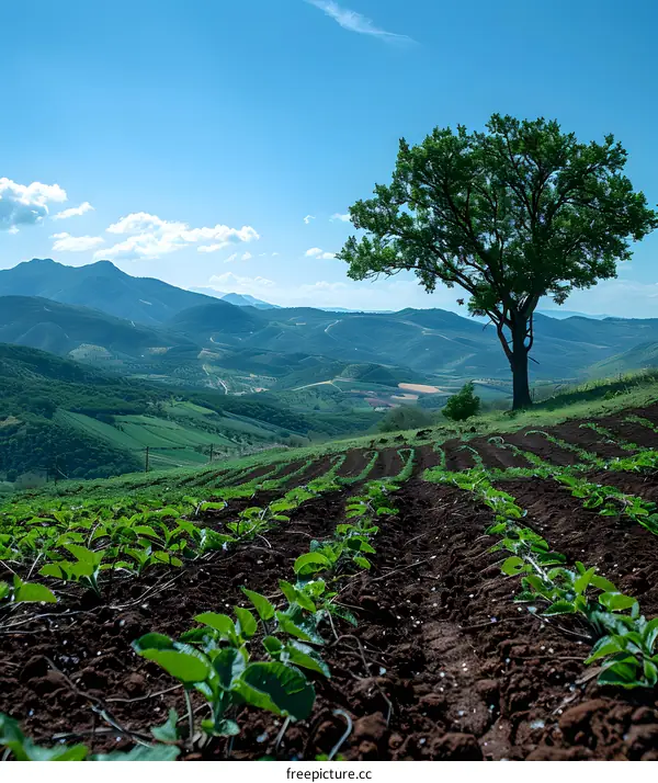 Green Hills Landscape with Lone Tree